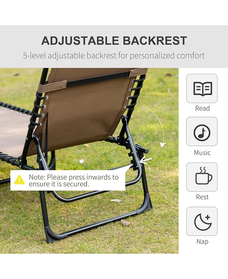 Outsunny Sun Lounger, Folding Chaise Recliner 5-Position Adjustable,