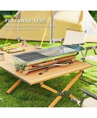 Outsunny Portable Folding Charcoal Bbq Grill with Pan Storage Shelf Hooks