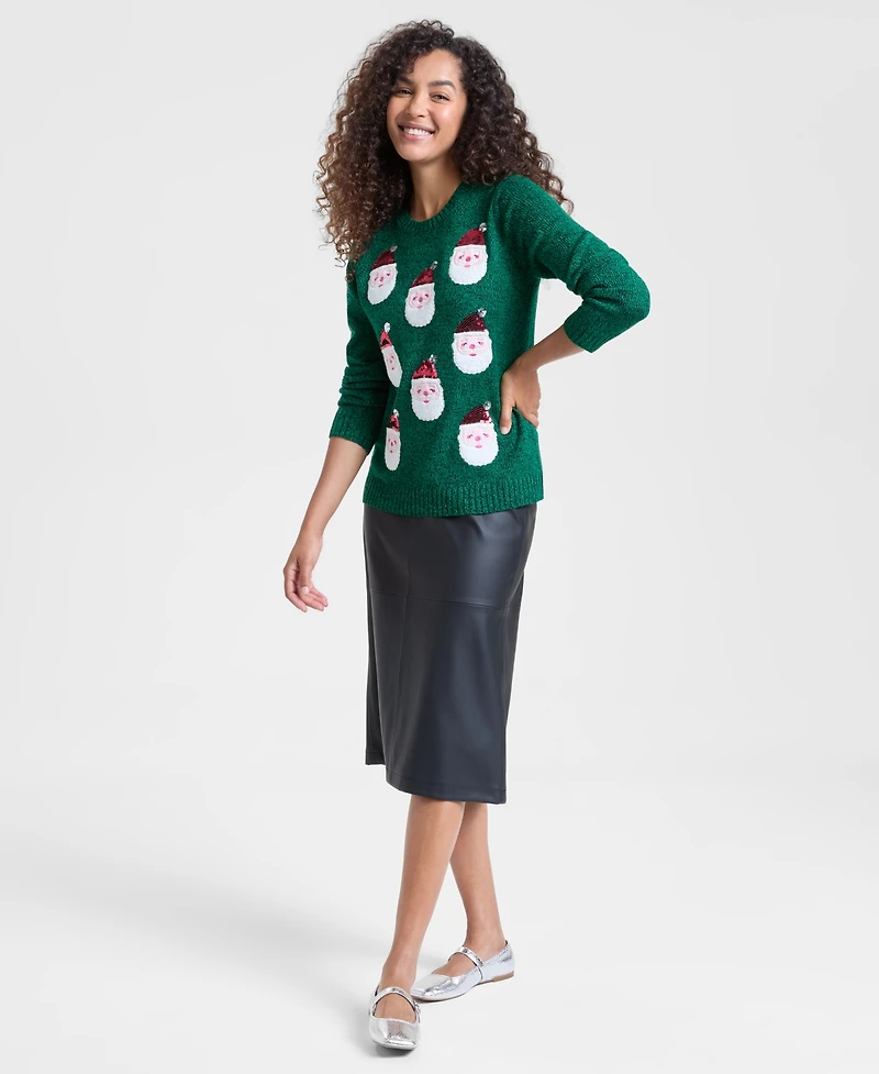 Holiday Lane Women's Santa-Embroidered Sweater, Macy's Exclusive