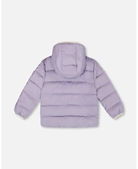 Deux par Little Girls Compressible Winter Puffy Coat Designed for Car Seat Purple Gray - Toddler|Child