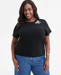 On 34th Trendy Plus Embellished Bow Cotton T-Shirt, Macy's Exclusive