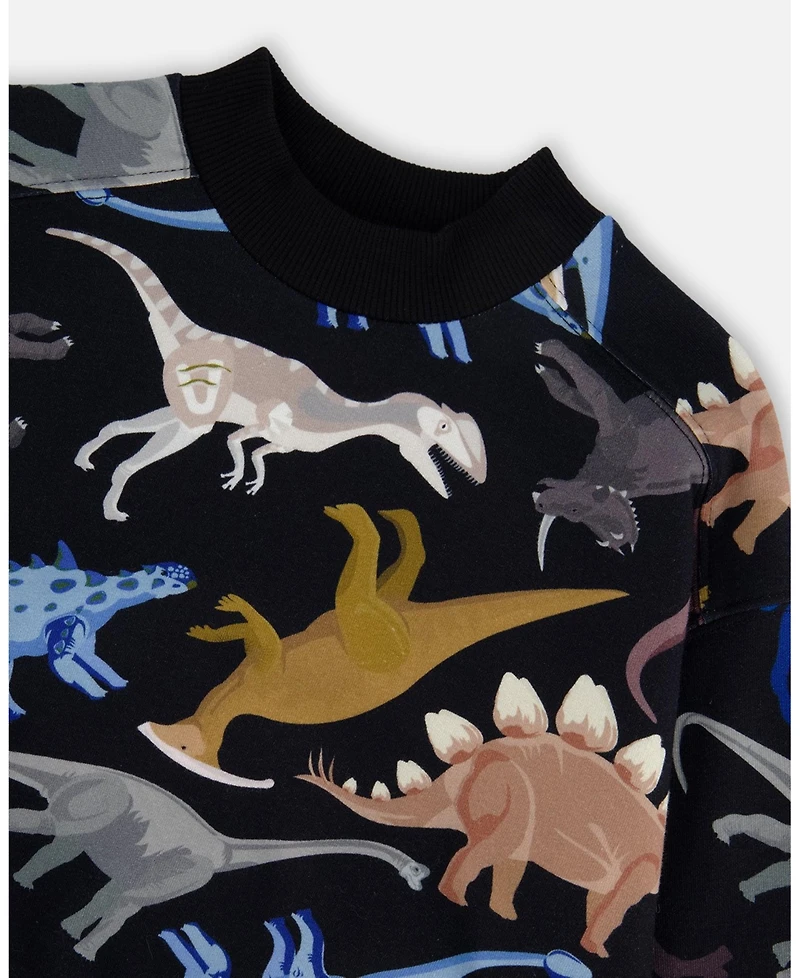 Deux par Toddler Boys Pullover Fleece Sweatshirt Black Dinosaur Print - Toddler|Child