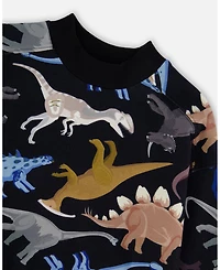 Deux par Toddler Boys Pullover Fleece Sweatshirt Black Dinosaur Print - Toddler|Child