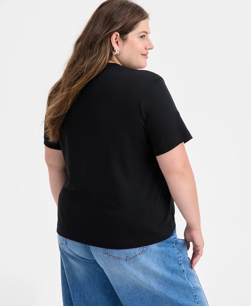 On 34th Trendy Plus Sequin Neck Cotton T-Shirt, Macy's Exclusive