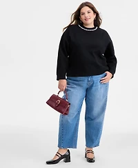 On 34th Trendy Plus Embellished-Neck Long-Sleeve Sweatshirt, Macy's Exclusive