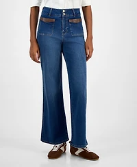 And Now This Women's Wide-Leg Faux-Leather-Trim Jeans, Macy's Exclusive