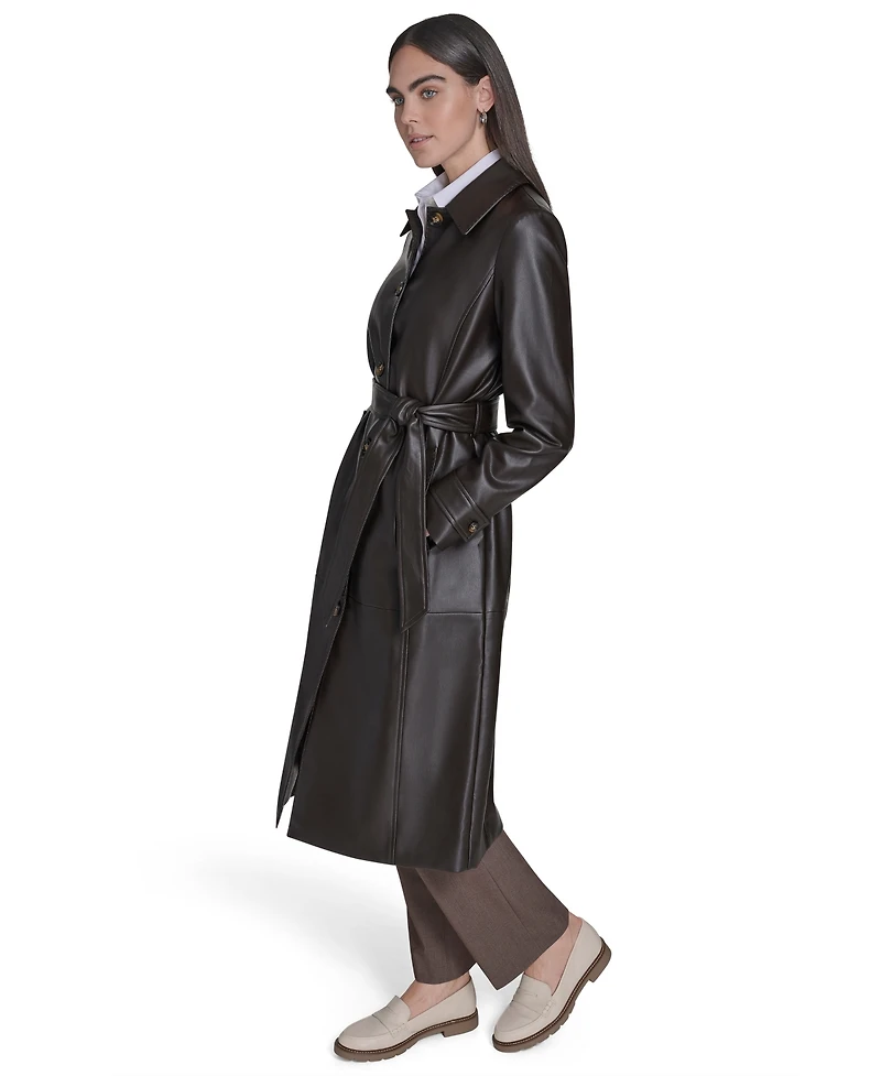 Calvin Klein Women's Belted Faux-Leather Trench Coat