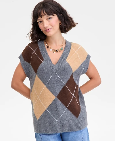 On 34th Women's Argyle Oversized Sweater Vest, Macy's Exclusive