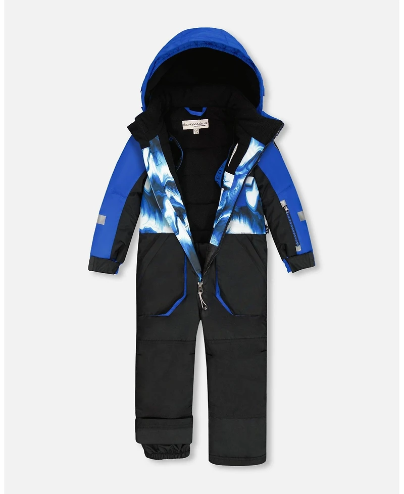 Deux par Boy One-Piece Play Snowsuit with Print and Colorblocking Black - Child
