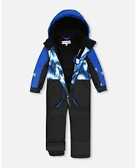 Deux par Boy One-Piece Play Snowsuit with Print and Colorblocking Black - Child