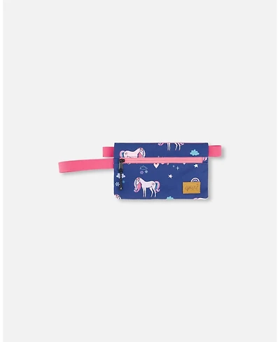 Deux par Deux Girl Double Pencil Case Navy Unicorn Print - Toddler|Child
