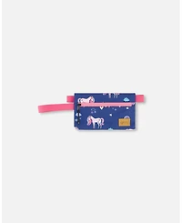 Deux par Deux Girl Double Pencil Case Navy Unicorn Print - Toddler|Child