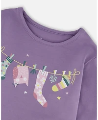 Deux par Girl Cotton Jersey Top Purple Gray with Owl - Toddler|Child