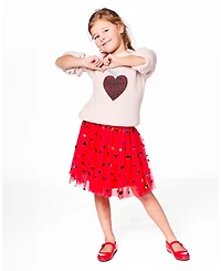 Deux par Toddler Girls Knit Sweater Pinkish White with Sequin Heart - Toddler|Child
