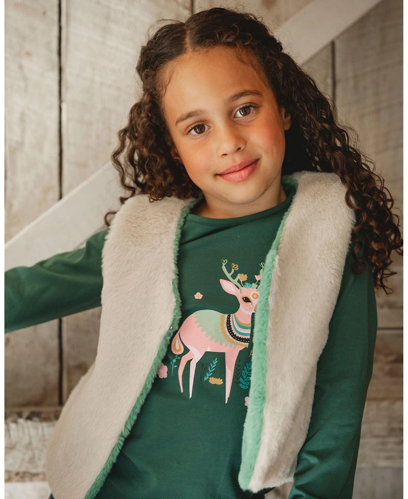 Deux par Little Girls Cotton Long Sleeve T-Shirt Dark Green - Toddler|Child