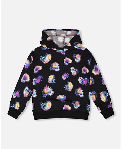 Deux par Girl Fleece Hoodie Black and Multicolor - Child
