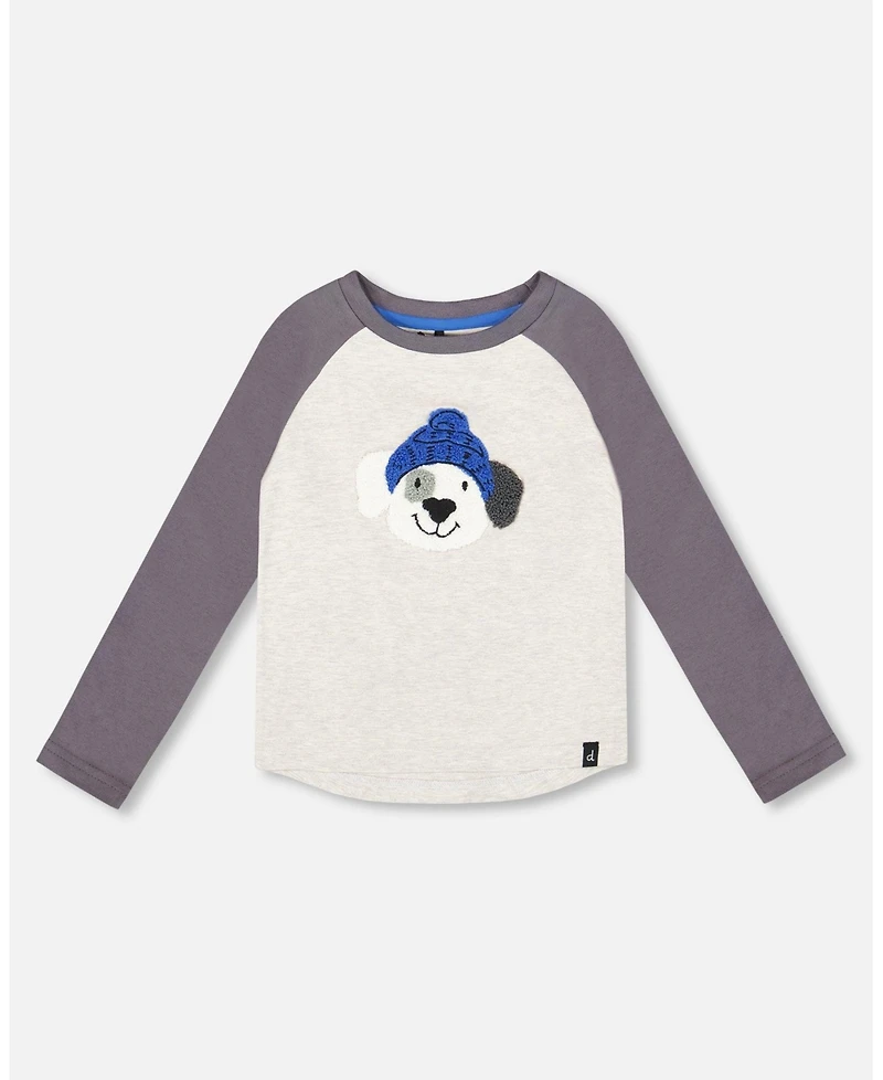 Deux par Boy Raglan Sleeve Cotton Jersey Tee Light Heather Gray