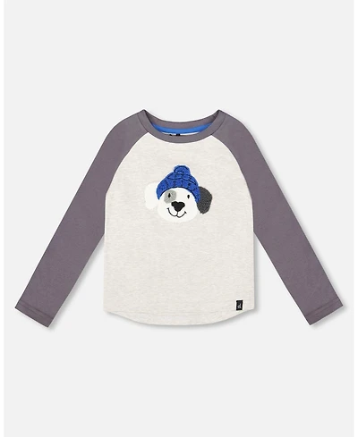 Deux par Boy Raglan Sleeve Cotton Jersey Tee Light Heather Gray