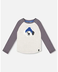 Deux par Boy Raglan Sleeve Cotton Jersey Tee Light Heather Gray
