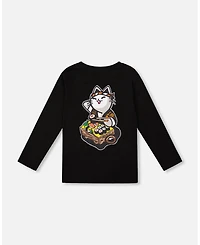 Deux par Big Boys Long Sleeve Jersey Tee Shirt Black with Print Back & Front