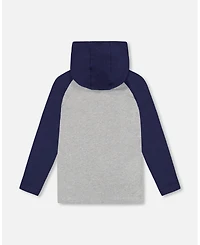 Deux par Big Boys Cotton Jersey Hooded Raglan Sleeve Tee Navy Blue
