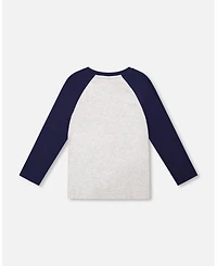 Deux par Deux Little Boys Cotton Raglan Sleeve Tee Shirt Light Heather Grey - Toddler|Child