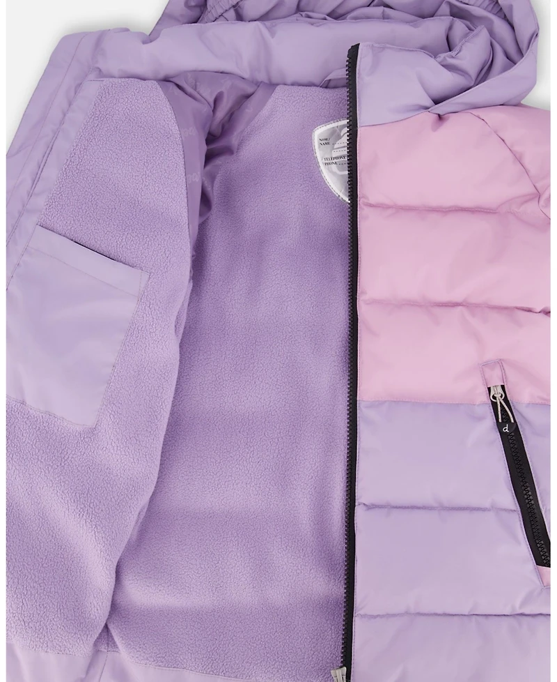 Deux par Girl Colorblocked Puffy Winter Coat Purple Gray