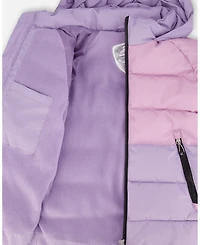 Deux par Girl Colorblocked Puffy Winter Coat Purple Gray