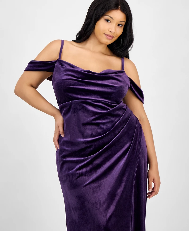 B Darlin Off the Shoulder Velvet Gown