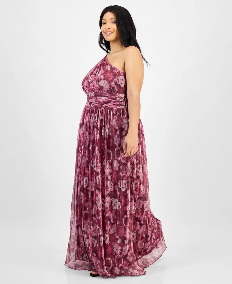 B Darlin Trendy Plus Printed One-Shoulder Gown
