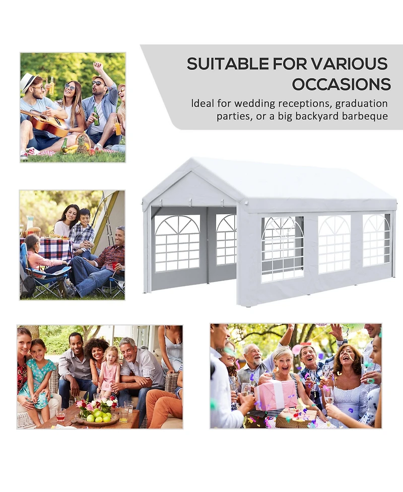 Outsunny 10ft x 20ft Party Tent & Carport, Portable Garage with Sidewalls