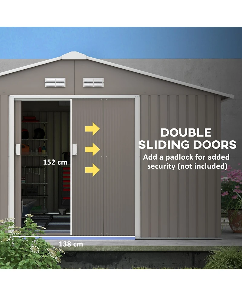 Outsunny 11' x 13' Storage Shed Garden Tool House w/ Vents Doors