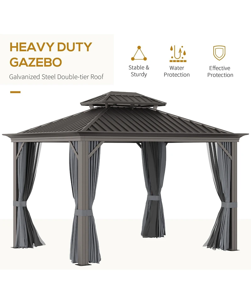 Outsunny 10' x 12' Hardtop Patio Gazebo, Netting Curtains,