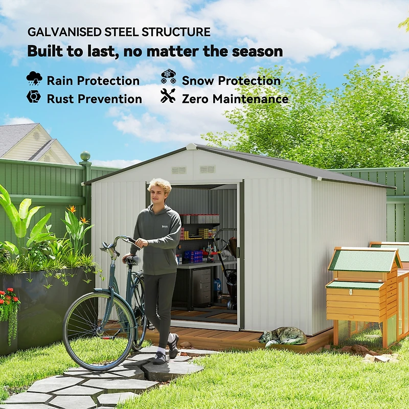 Outsunny 11ft x 9ft Outdoor Metal Storage Shed with 2 Doors,