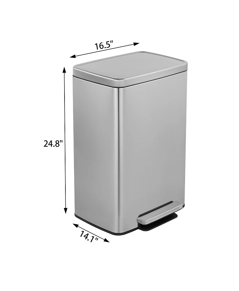 Mega Casa 13 Gal./50 Liter Rectangular Stainless-Steel-Made Matt White Step-on Trash Can for Kitchen