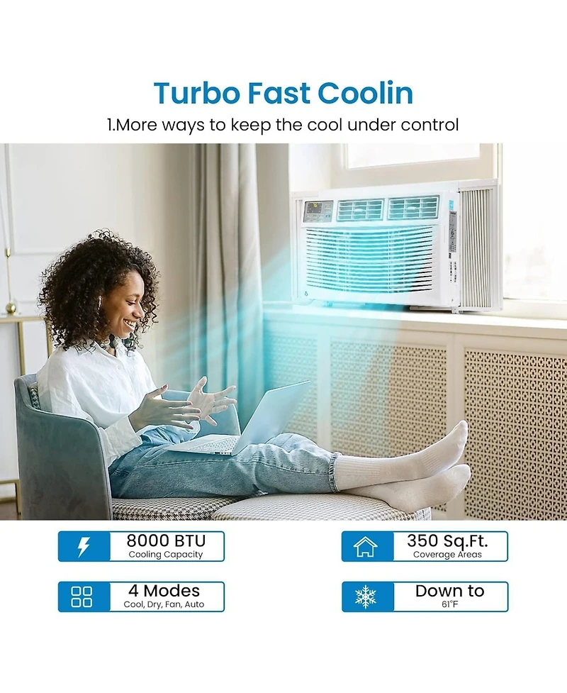 gaomon 8,000 Btu Window Ac - Quiet Performance, Dehumidify & Fan Modes, Remote Control Included, Easy Setup, Perfect for Home and Office