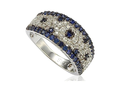 Suzy Levian New York Sterling Silver 2.28CT Sapphire & Created White Sapphire Abstract Ring