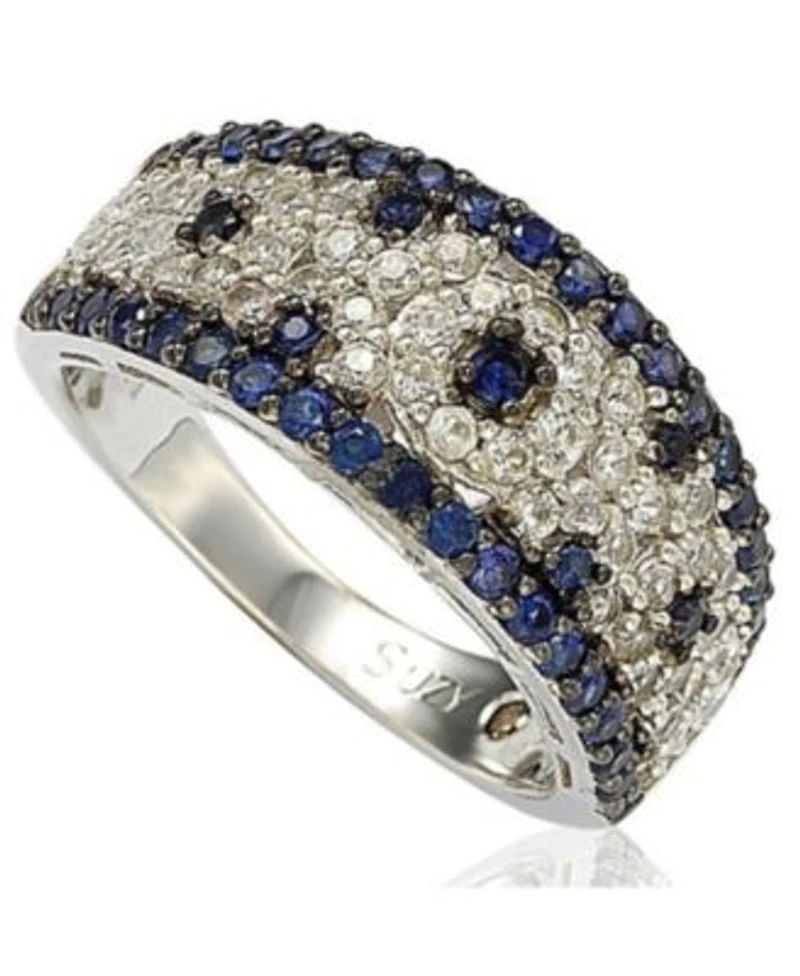Suzy Levian New York Sterling Silver 2.28ct Sapphire Created White Sapphire Abstract Ring