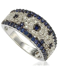 Suzy Levian New York Sterling Silver 2.28ct Sapphire Created White Sapphire Abstract Ring