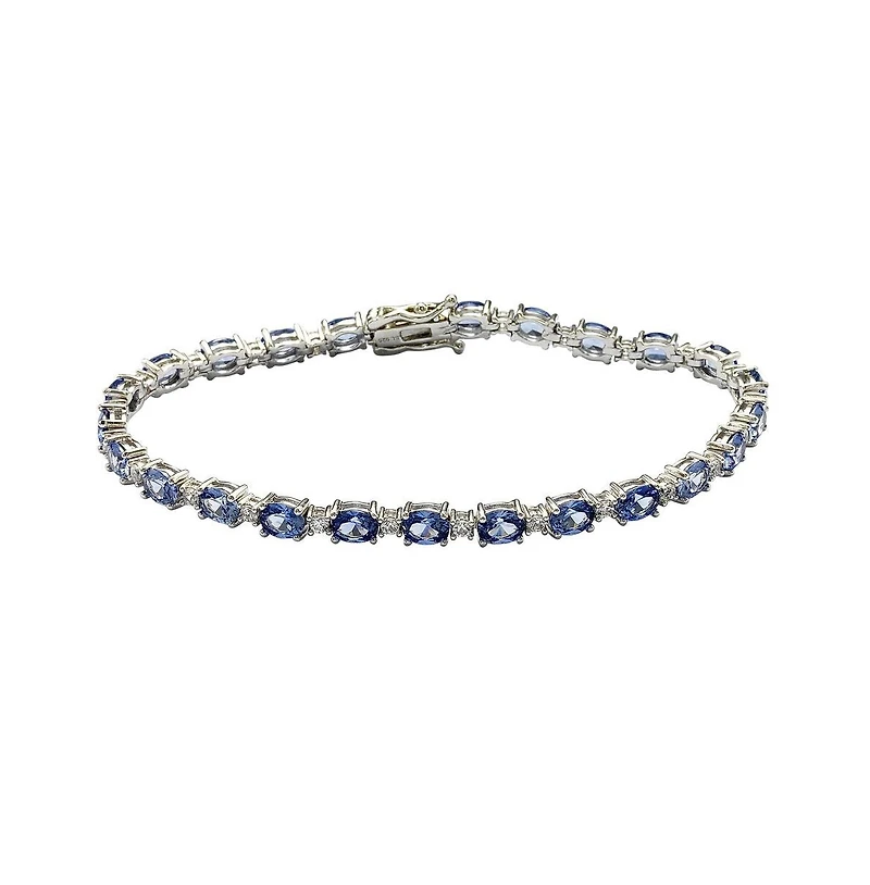 Suzy Levian Sterling Silver Oval-Cut Sapphire & Created White Tennis Bracelet