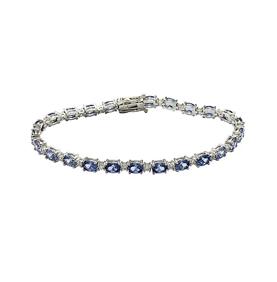 Suzy Levian Sterling Silver Oval-Cut Sapphire & Created White Tennis Bracelet