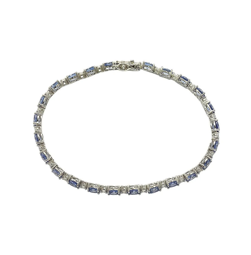Suzy Levian Sterling Silver Oval-Cut Sapphire & Created White Tennis Bracelet