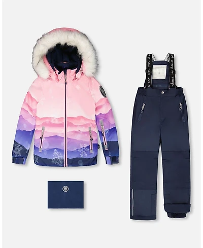 Deux par Girl Two-Piece Play Snowsuit with Printed Jacket Navy Blue - Child