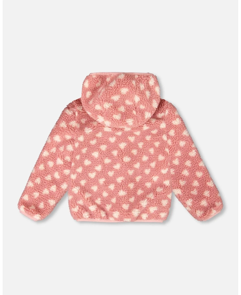Deux par Baby Girl Reversible Mid-Season Sherpa Jacket Pink Heart