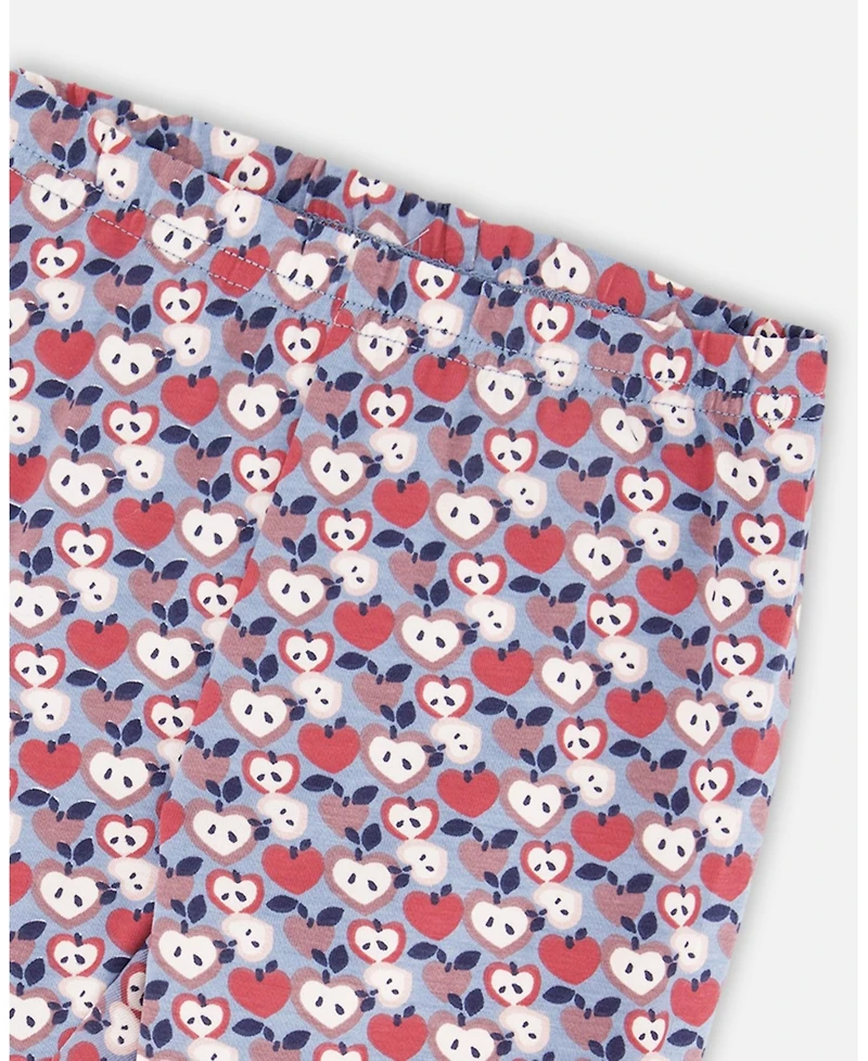 Deux par Girl Cotton Leggings Blue Apple Print