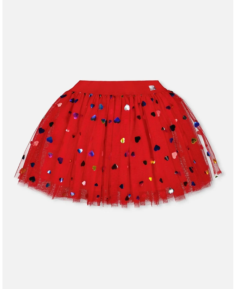 Deux par Girl Tulle Skirt Red with Iridescent Heart Confettis