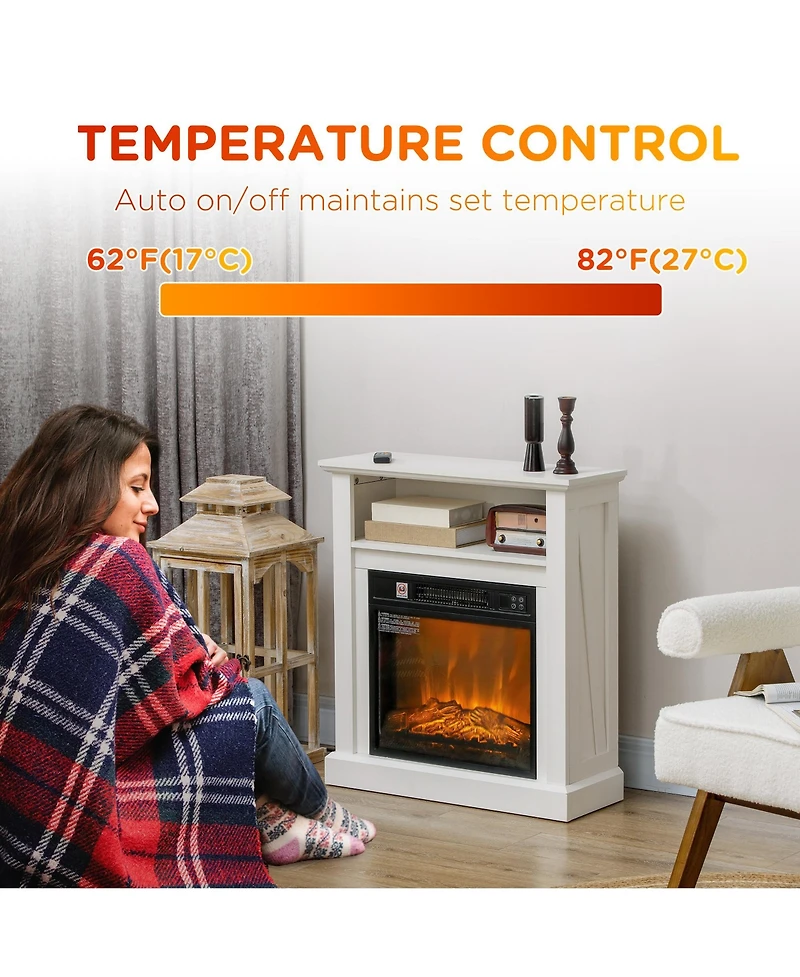Homcom 27" Electric Fireplace Heater with Mantel & Remote Control,