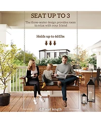 Outsunny 5 Ft Wooden Porch Swing 3-Seater with Cupholders,