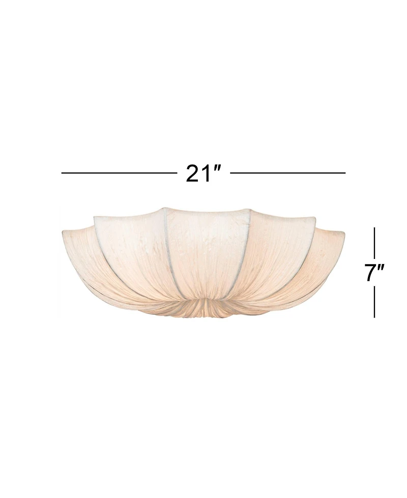 Possini Euro Design Planetarium Modern Ceiling Light Flush Mount Fixture 21" Wide Chrome 3-Light Ivory Fabric Scalloped Bowl for Bedroom Living R