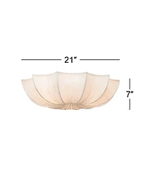 Possini Euro Design Planetarium Modern Ceiling Light Flush Mount Fixture 21" Wide Chrome 3-Light Ivory Fabric Scalloped Bowl for Bedroom Living R